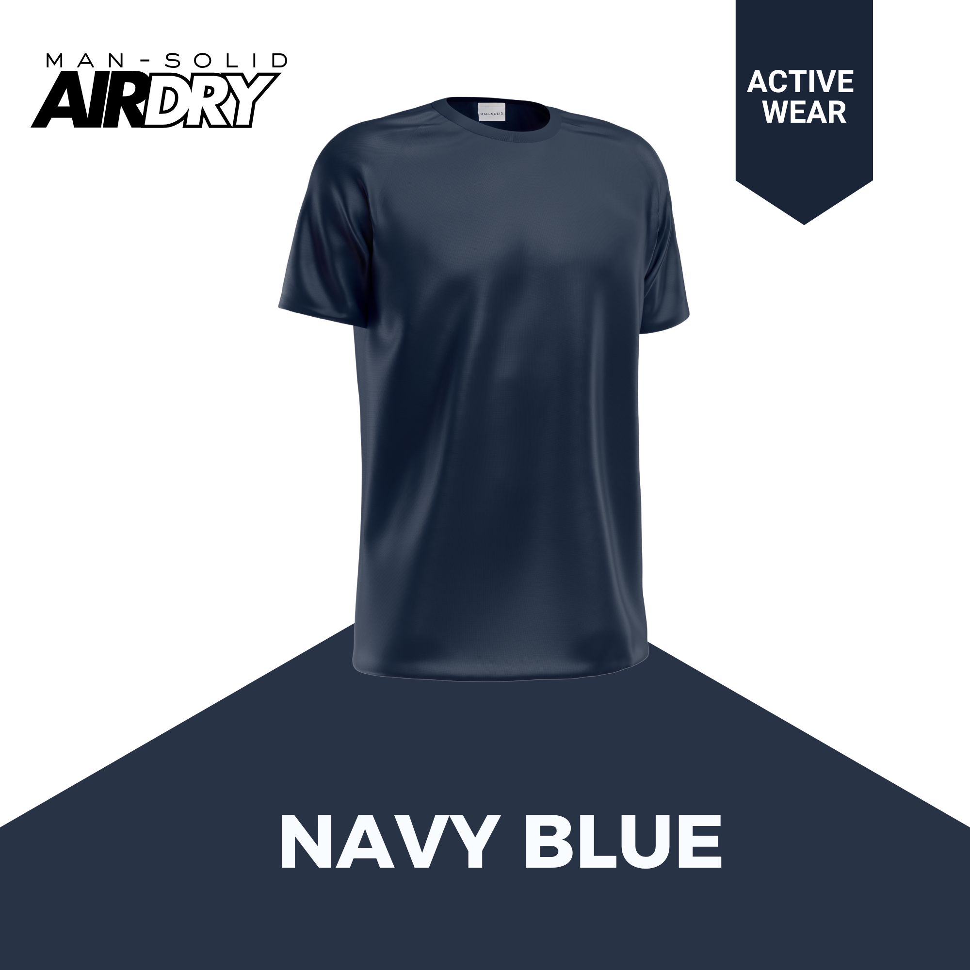 Navy Blue AirDry Round Neck Short Sleeve T-Shirt (Sports/Casual)