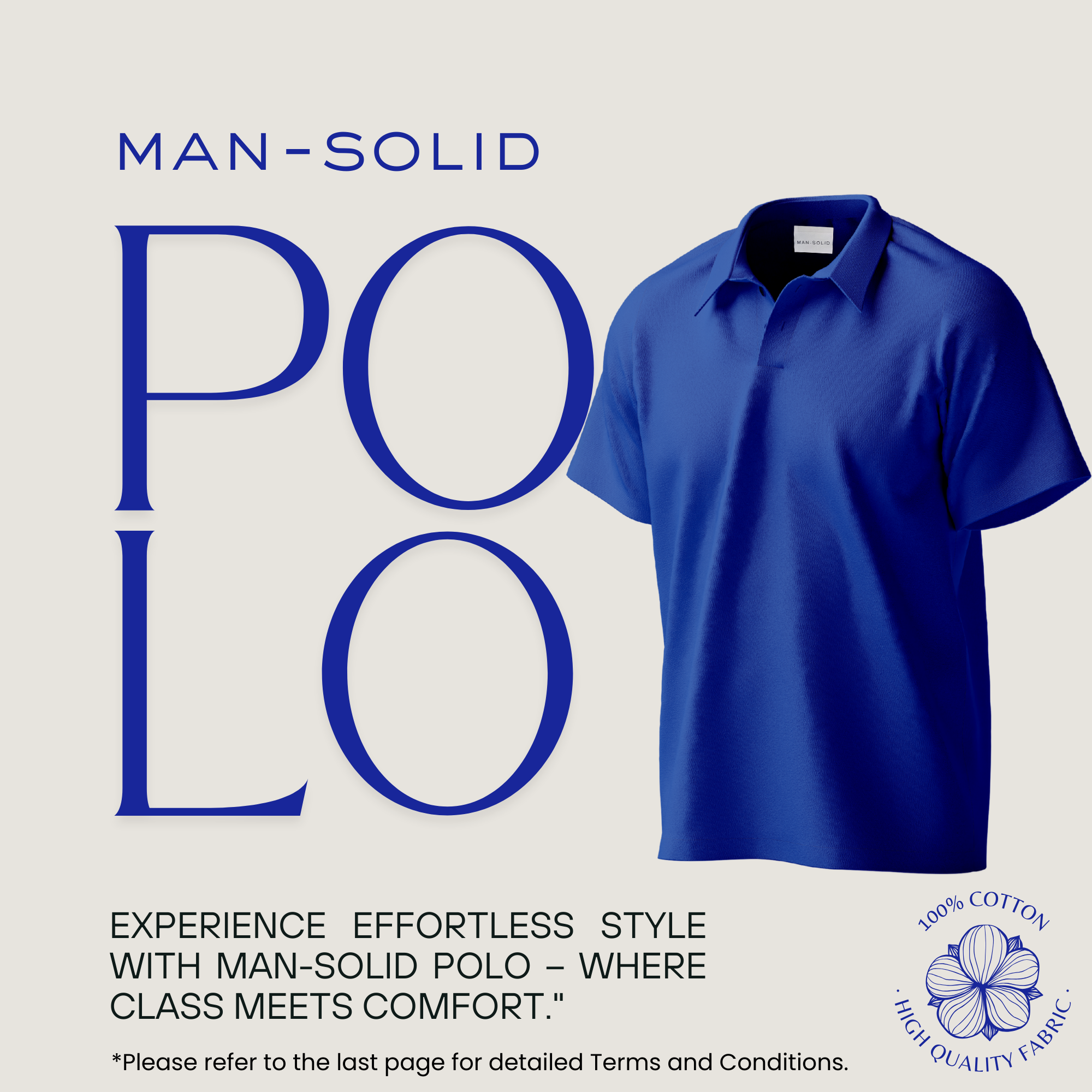 Man-Solid Royal Blue Cotton Polo – Vibrant & Sharp