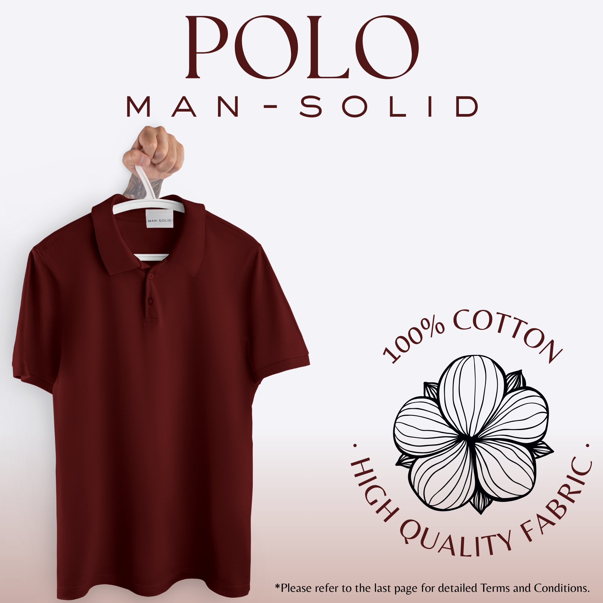 Man-Solid Maroon Cotton Polo – Rich & Stylish