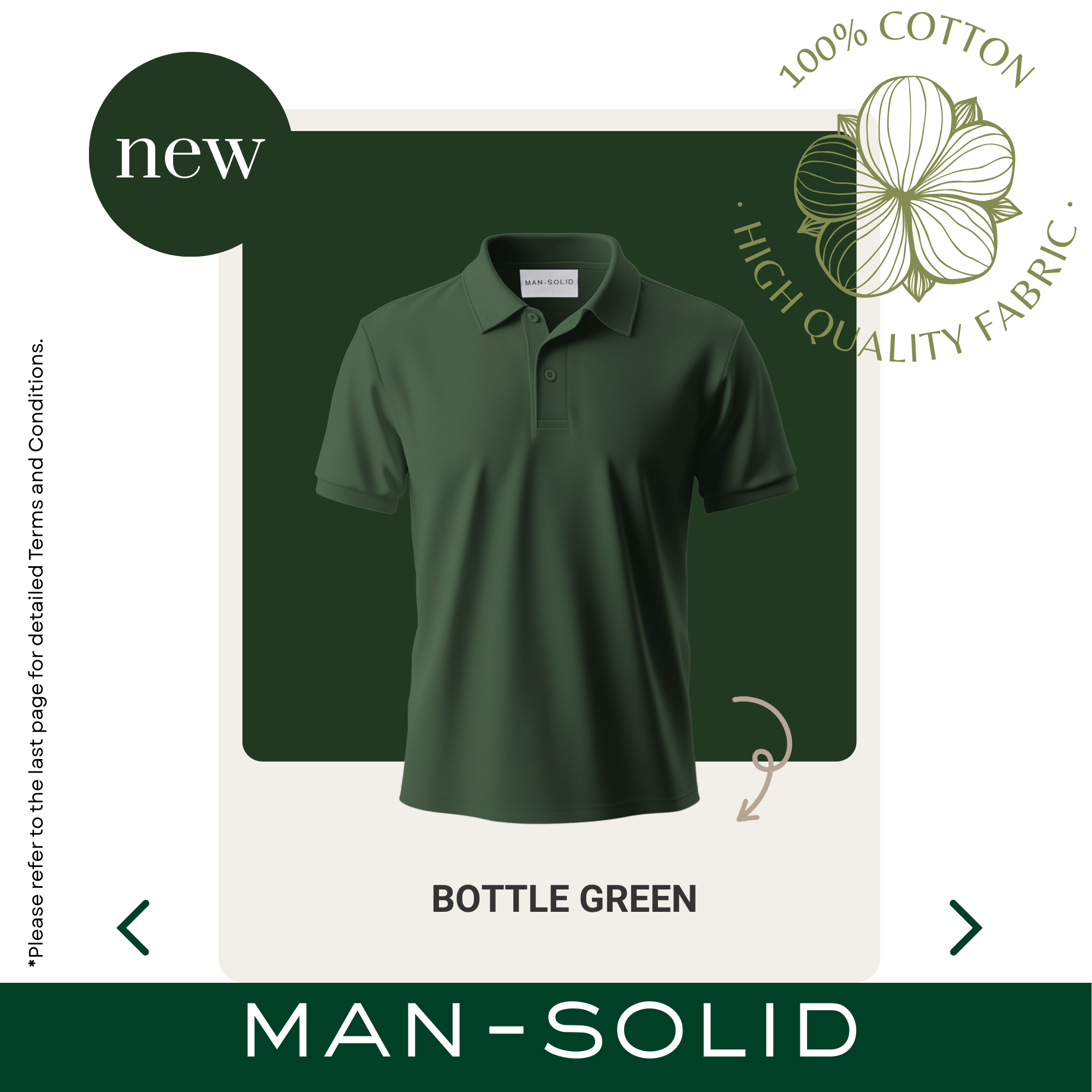 Man-Solid Bottle Green Cotton Polo – Bold & Elegant