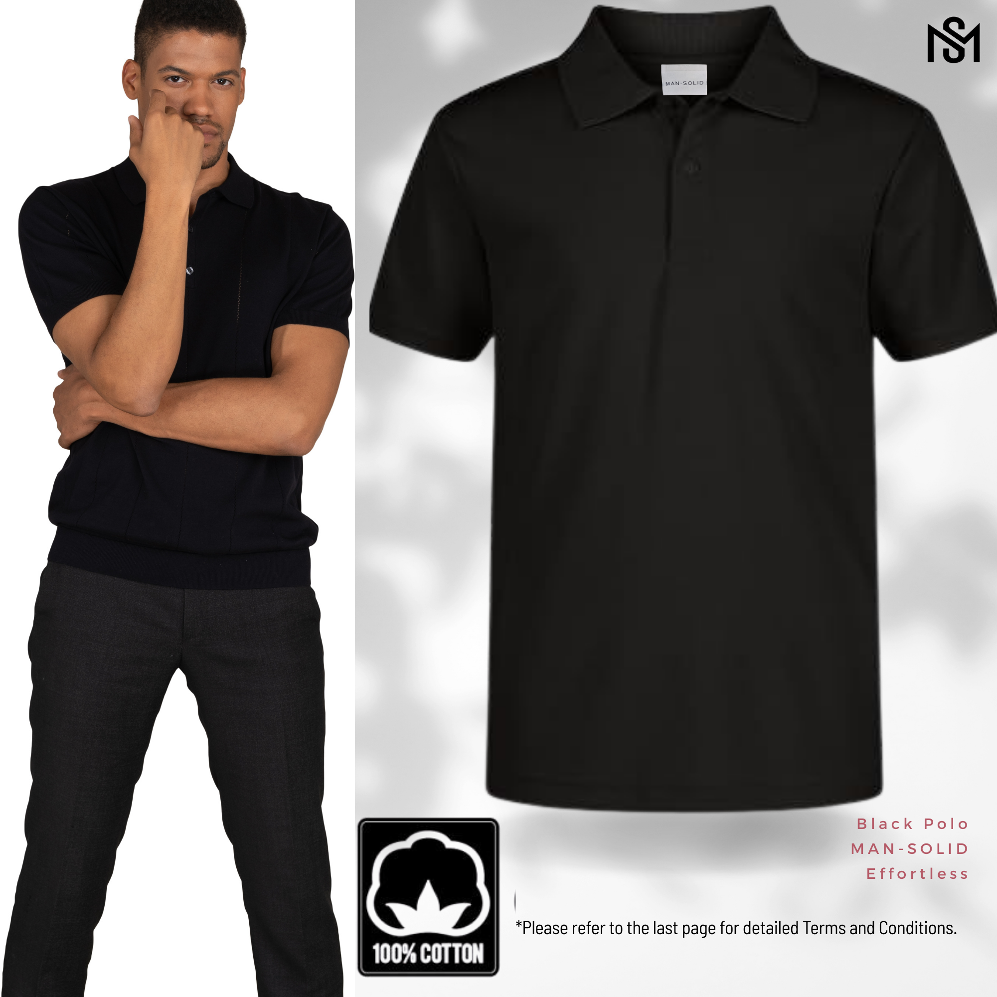 Man-Solid Black Cotton Polo – Classic & Timeless
