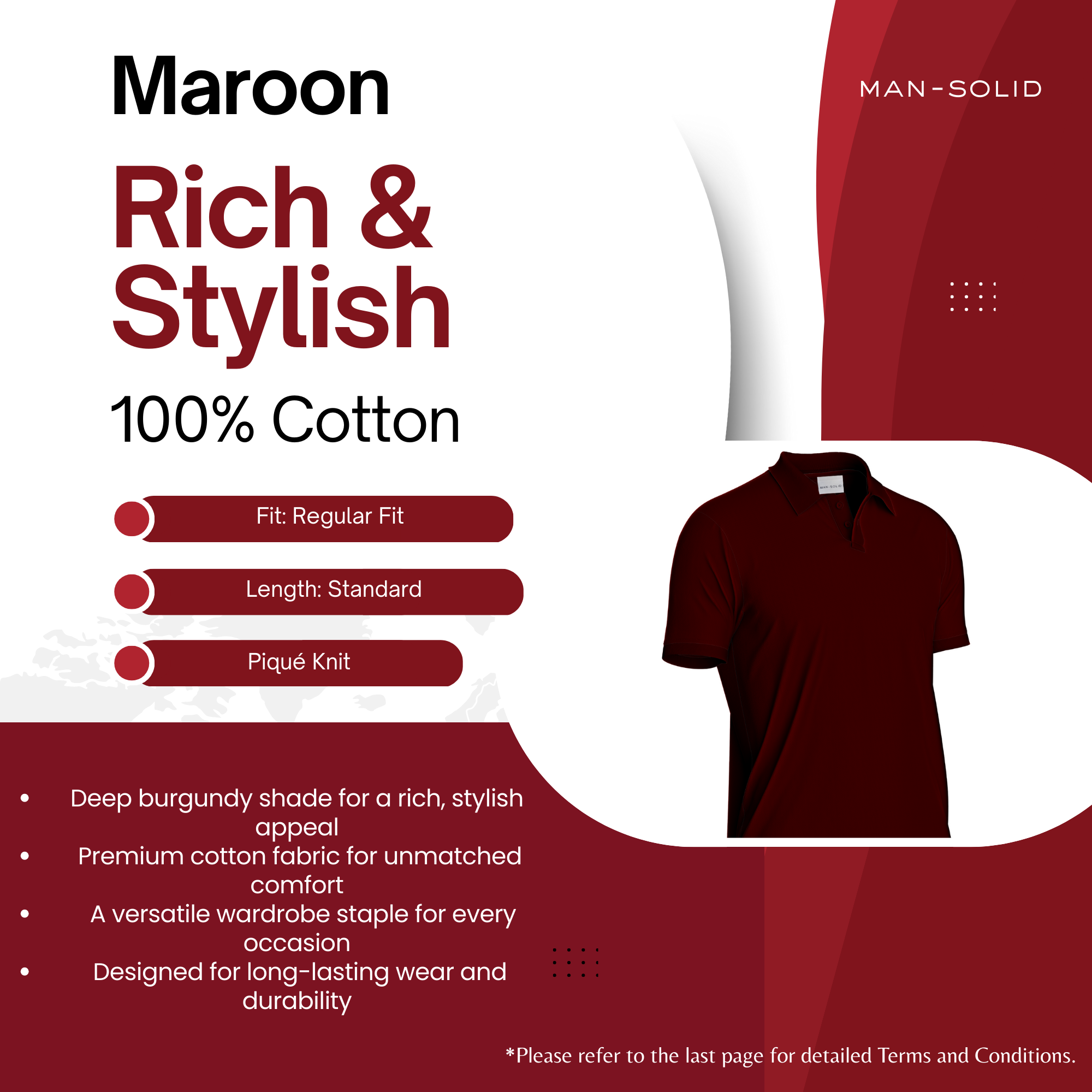 Man-Solid Maroon Cotton Polo – Rich & Stylish