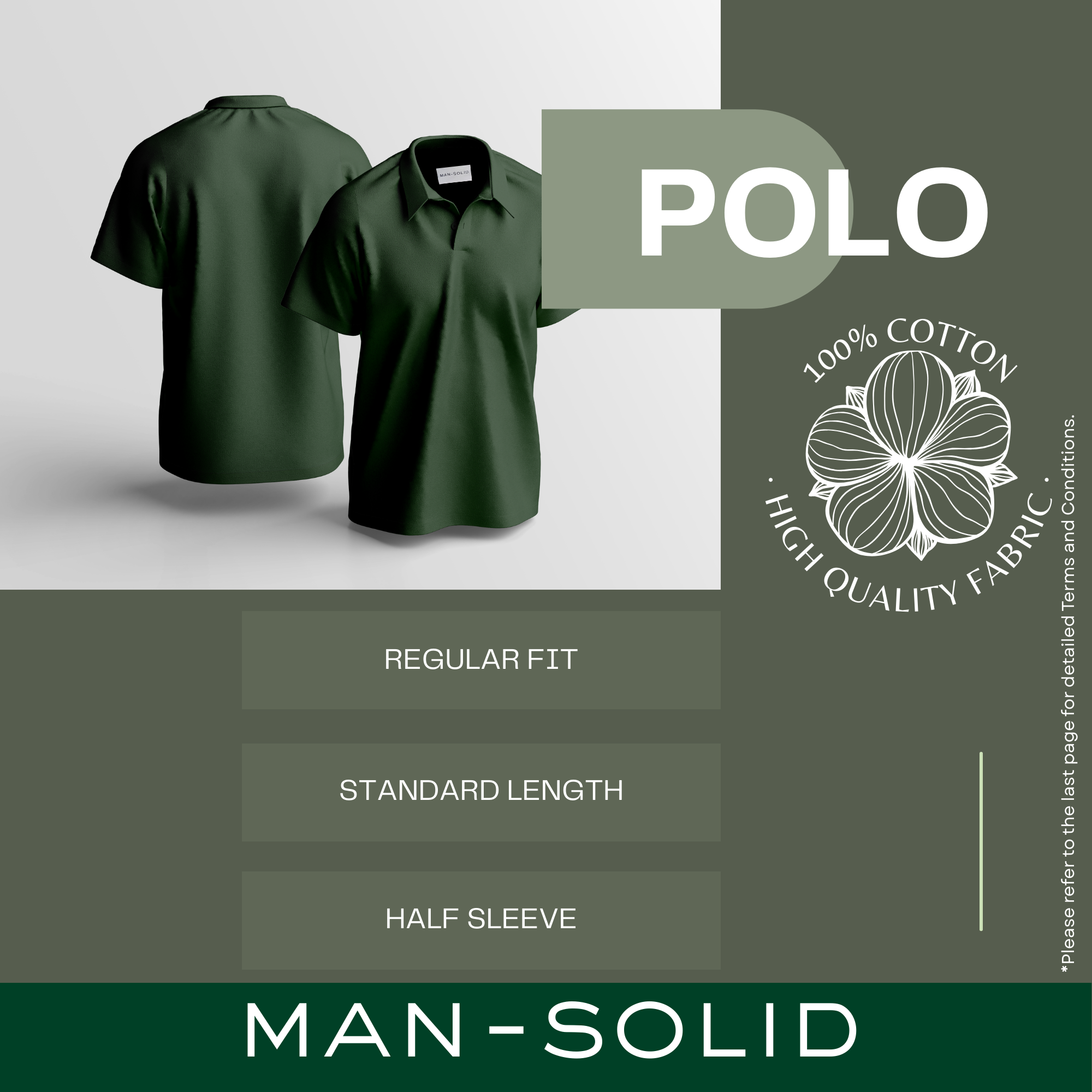 Man-Solid Bottle Green Cotton Polo – Bold & Elegant