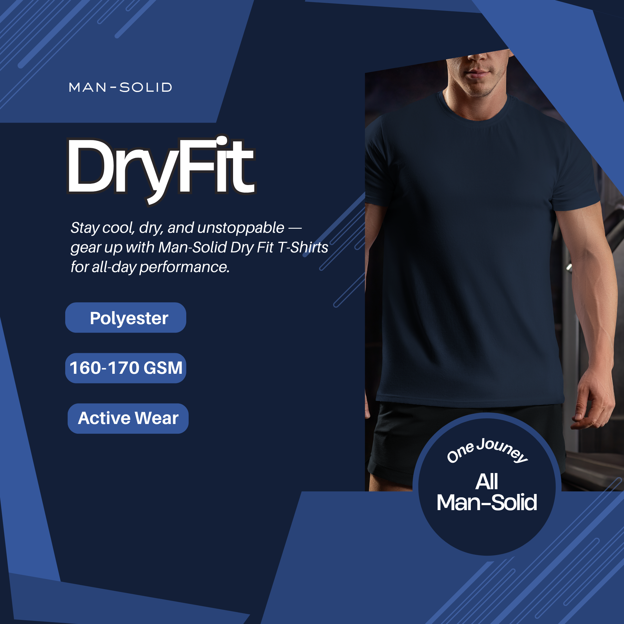 Navy Blue AirDry Round Neck Short Sleeve T-Shirt (Sports/Casual)