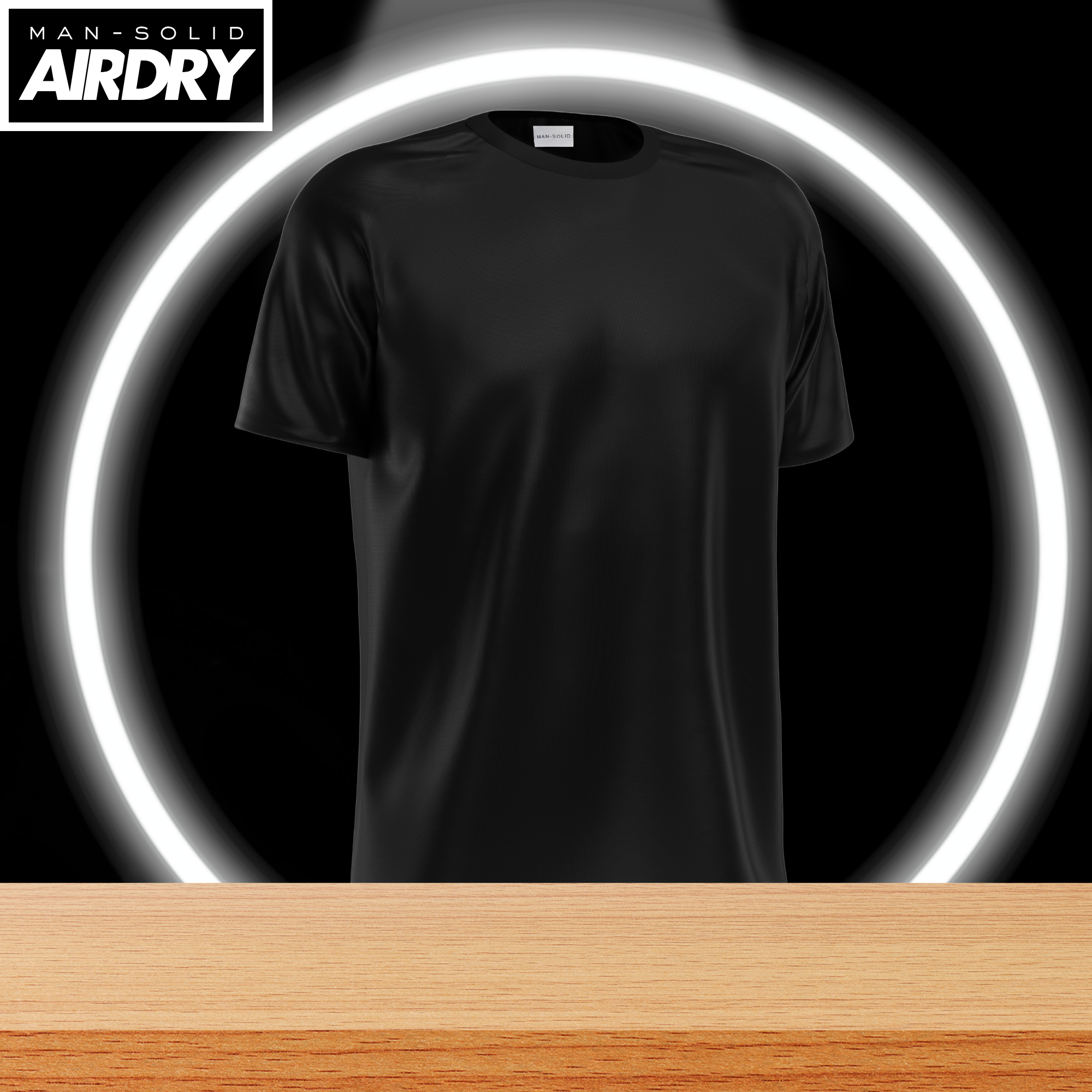 Black AirDry Round Neck Short Sleeve T-Shirt (Sports/Casual)