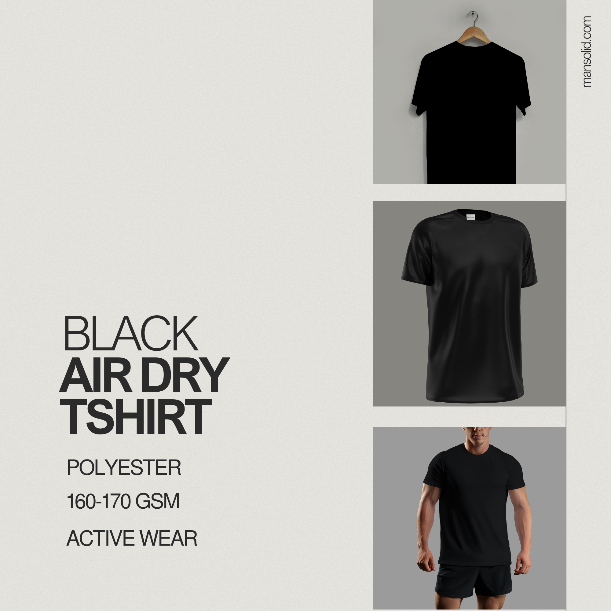 Black AirDry Round Neck Short Sleeve T-Shirt (Sports/Casual)
