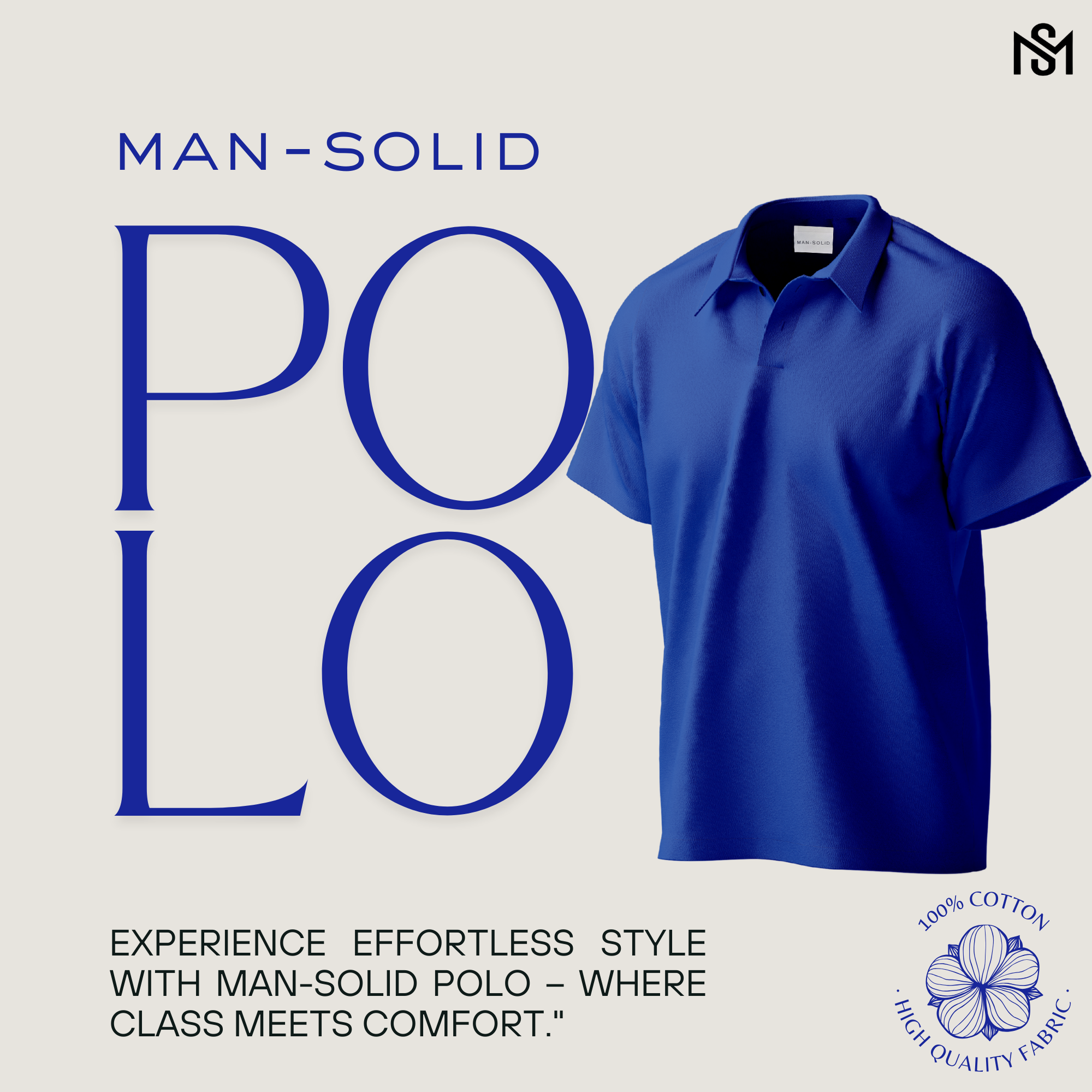 Man-Solid Royal Blue Cotton Polo – Vibrant & Sharp