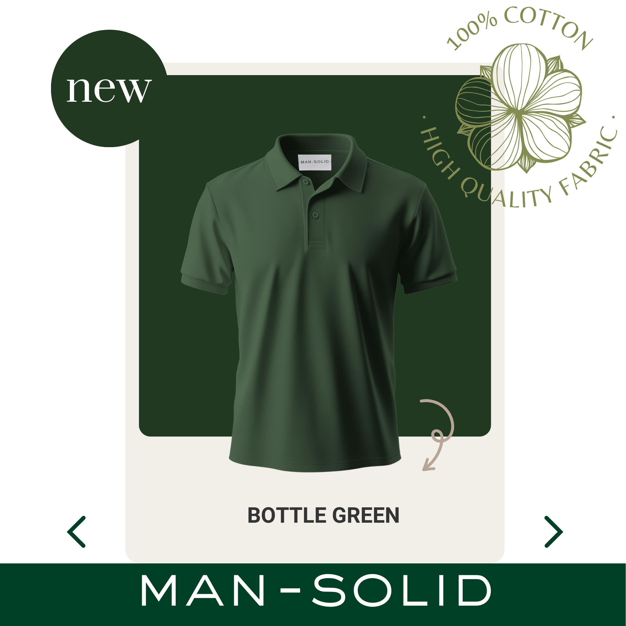 Man-Solid Bottle Green Cotton Polo – Bold & Elegant