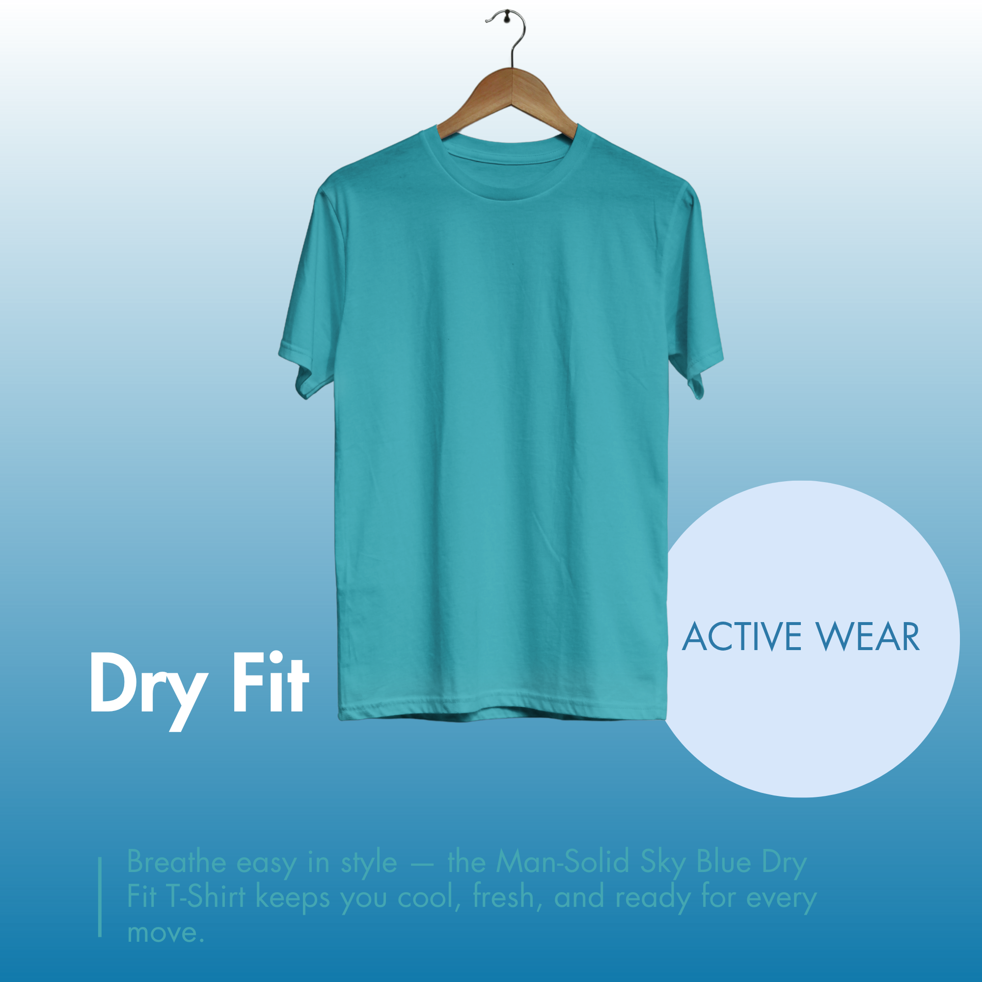 Sky Blue AirDry Round Neck Short Sleeve T-Shirt (Sports/Casual)