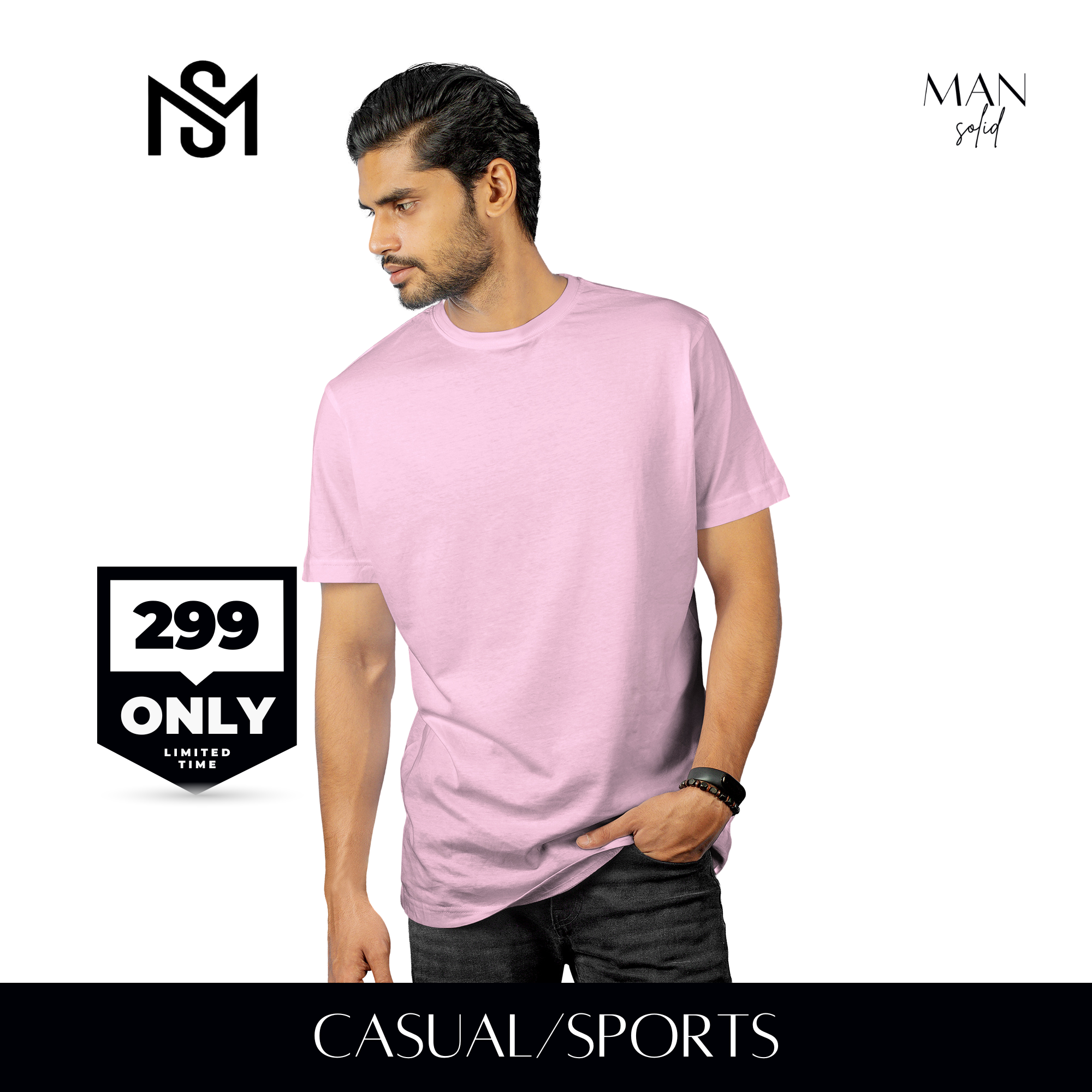 Pink Essential Round Neck Short Sleeve T-Shirt (Casual/Sports)