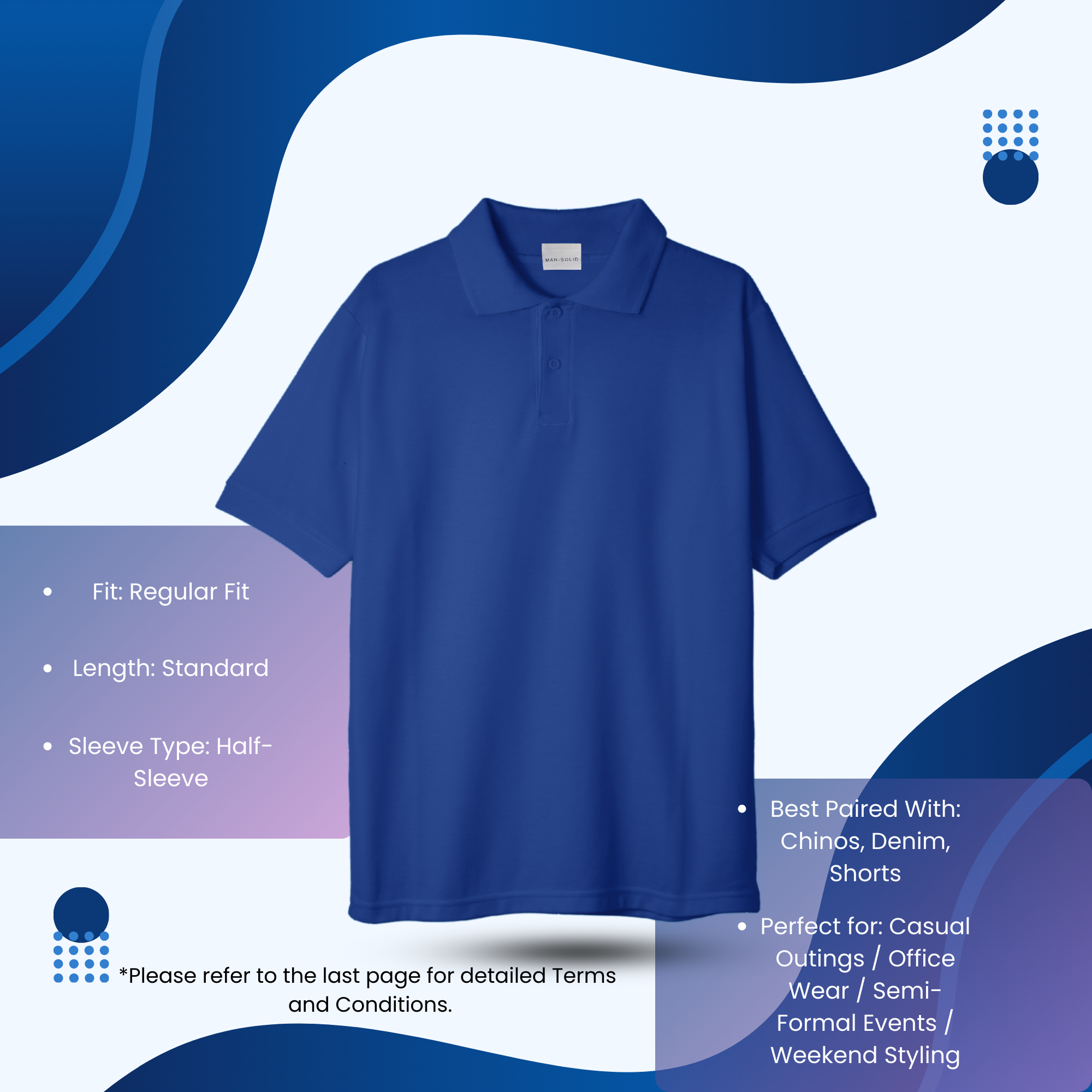 Man-Solid Royal Blue Cotton Polo – Vibrant & Sharp