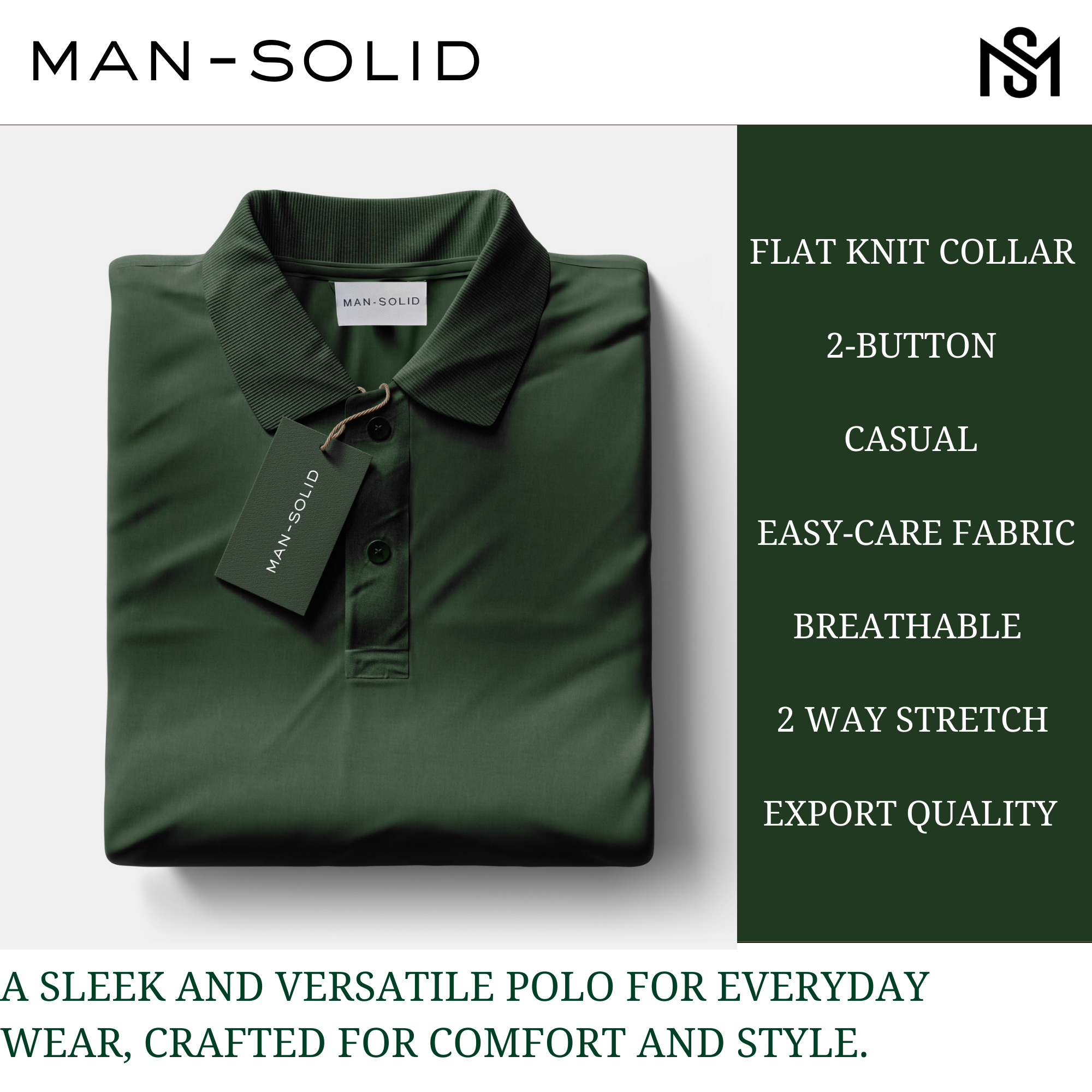 Man-Solid Bottle Green Cotton Polo – Bold & Elegant