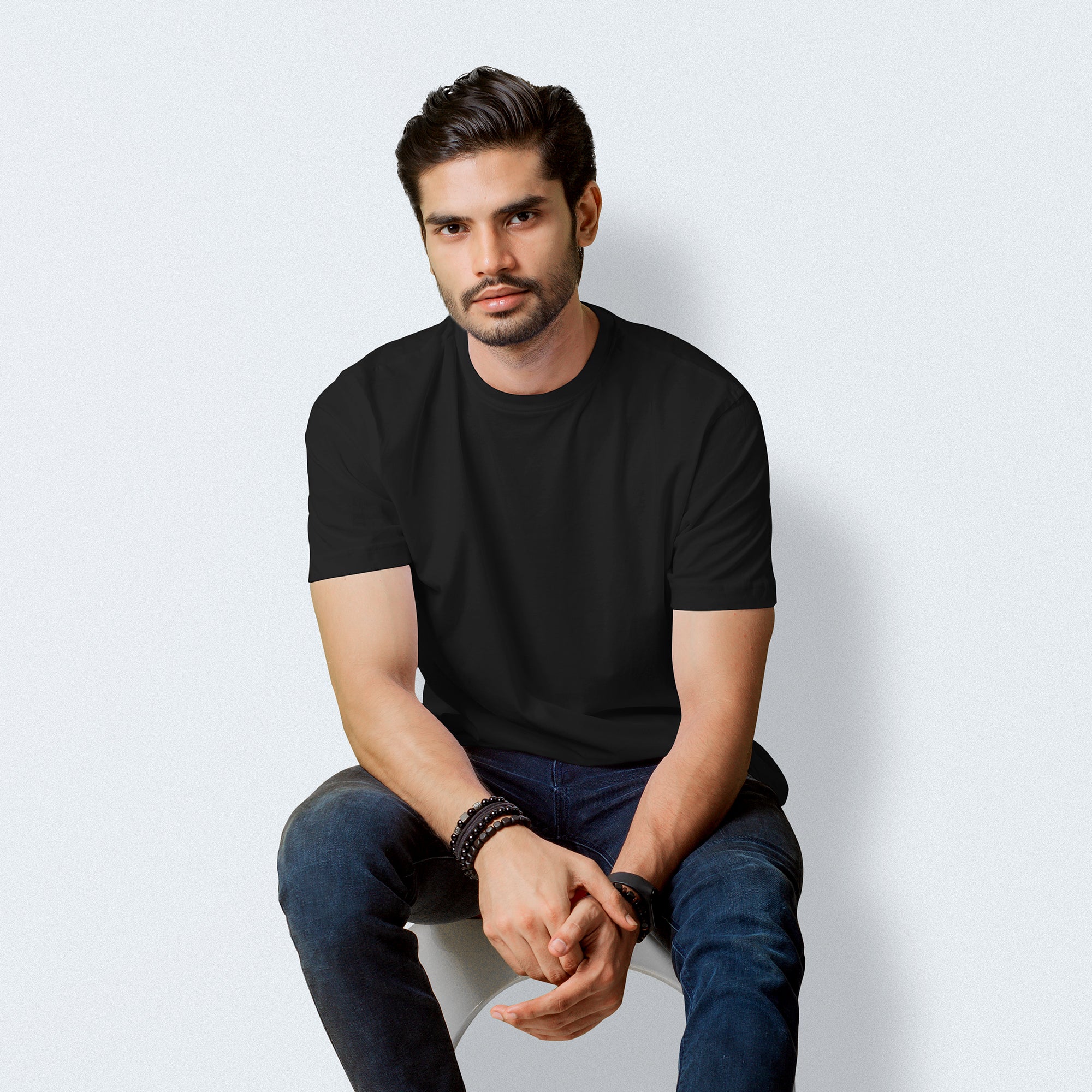 Man-Solid Black Solid T-Shirt + 11 Free Testers (5ml Each)