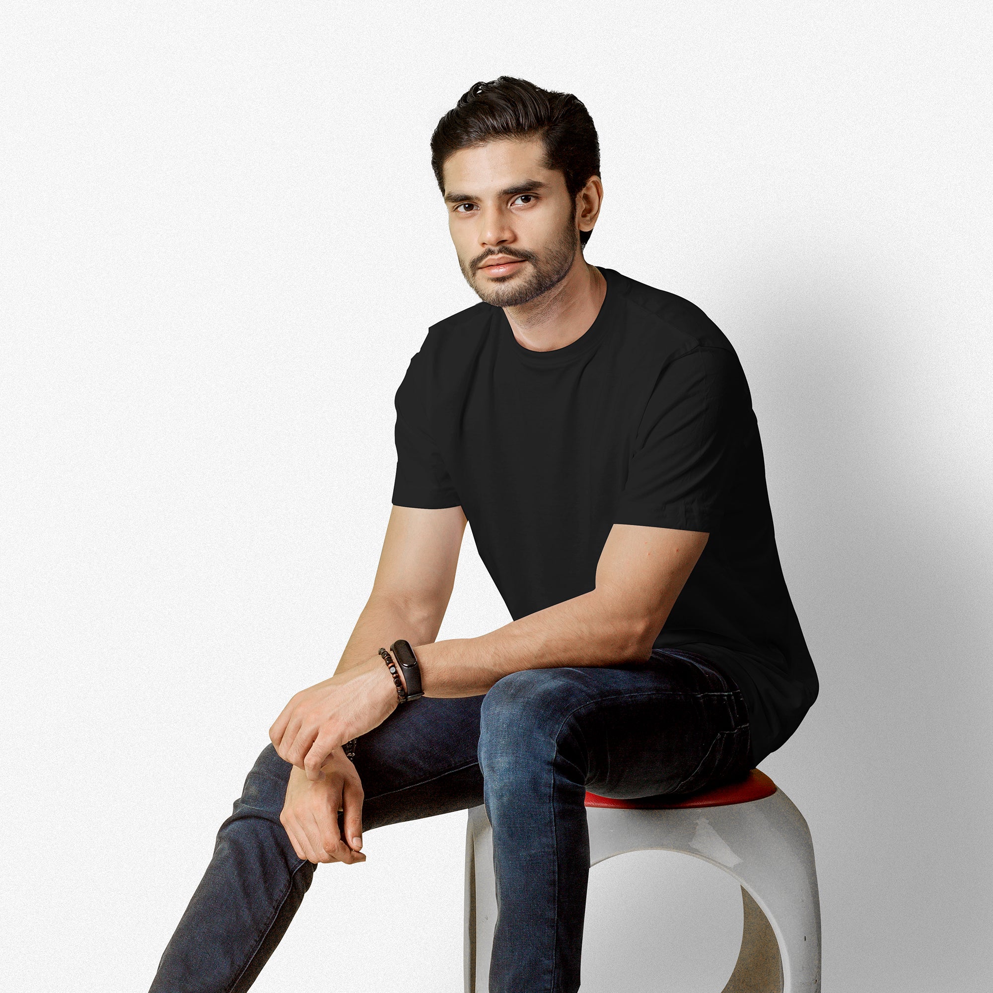 Man-Solid Black Solid T-Shirt + 11 Free Testers (5ml Each)