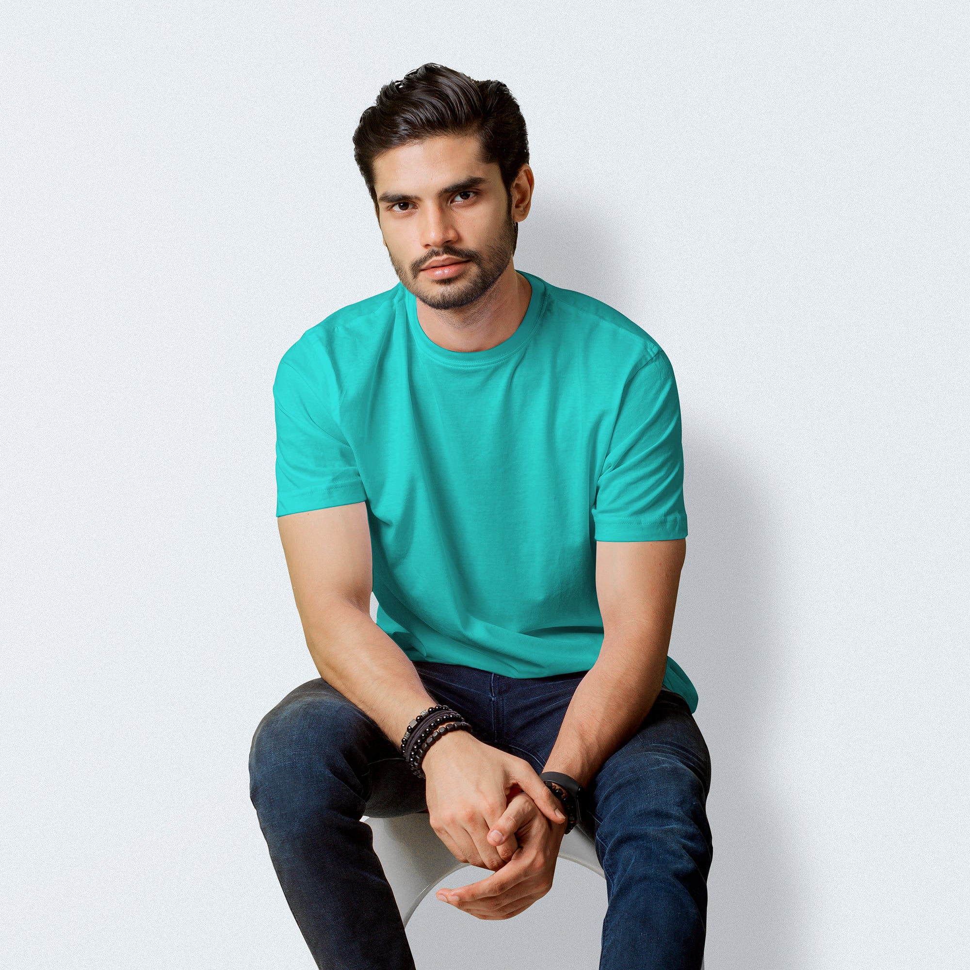 Man-Solid Tiffany Blue Solid T-Shirt + 11 Free Testers (5ml Each)