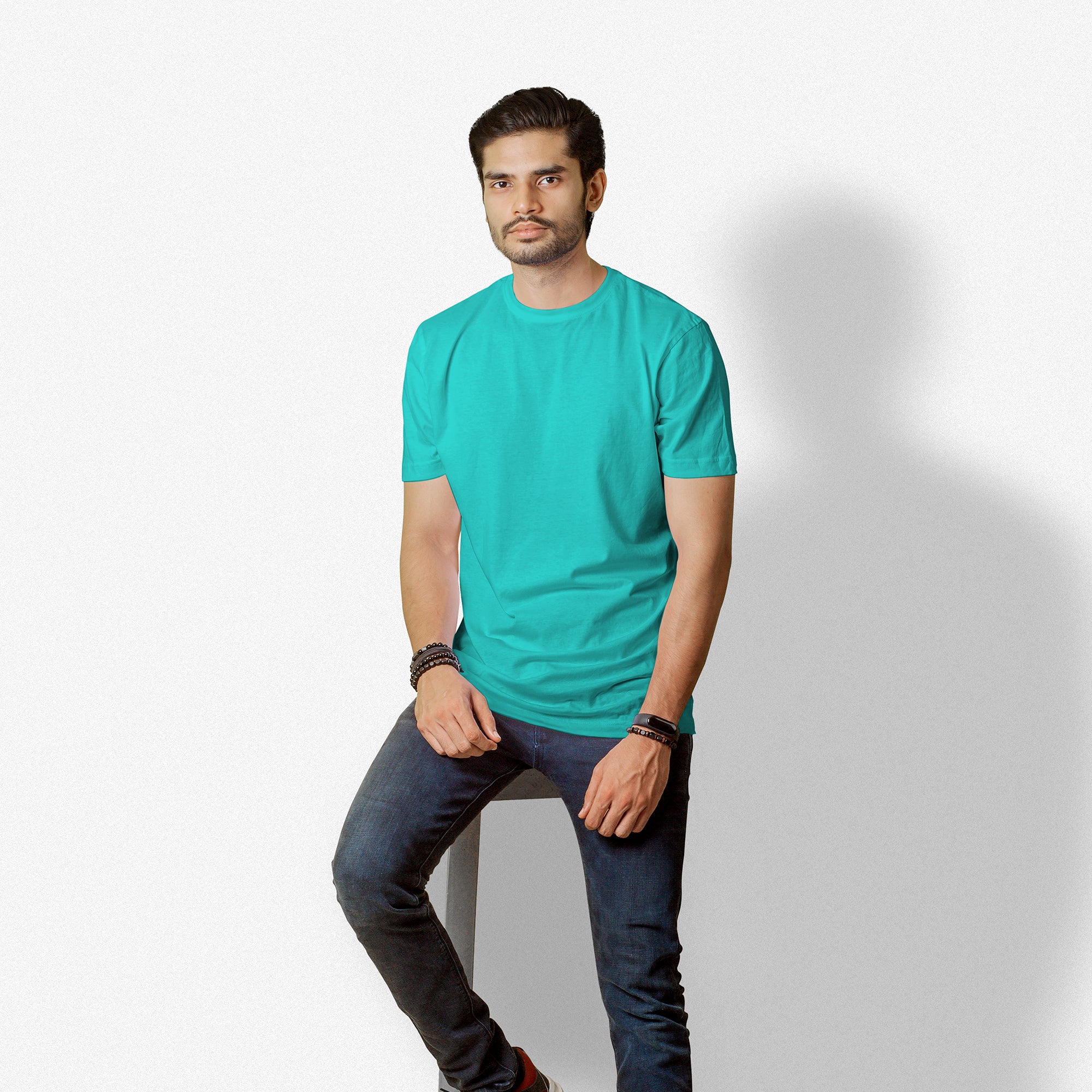 Man-Solid Tiffany Blue Solid T-Shirt + 11 Free Testers (5ml Each)